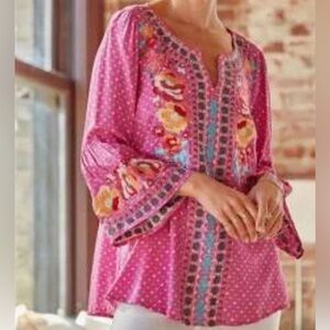 Savanna Jane Top Blouse Shirt Woman’s Small Rayon Floral Embroidered